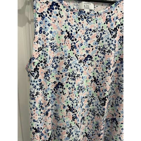Crown & Ivy Womens Floral Sleeveless Shift Dress Sz L Blue Pink Cotton Blend - Picture 4 of 11